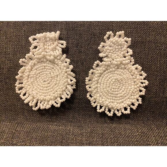 White Seed Bead Boho Earrings - Picture 1 of 2